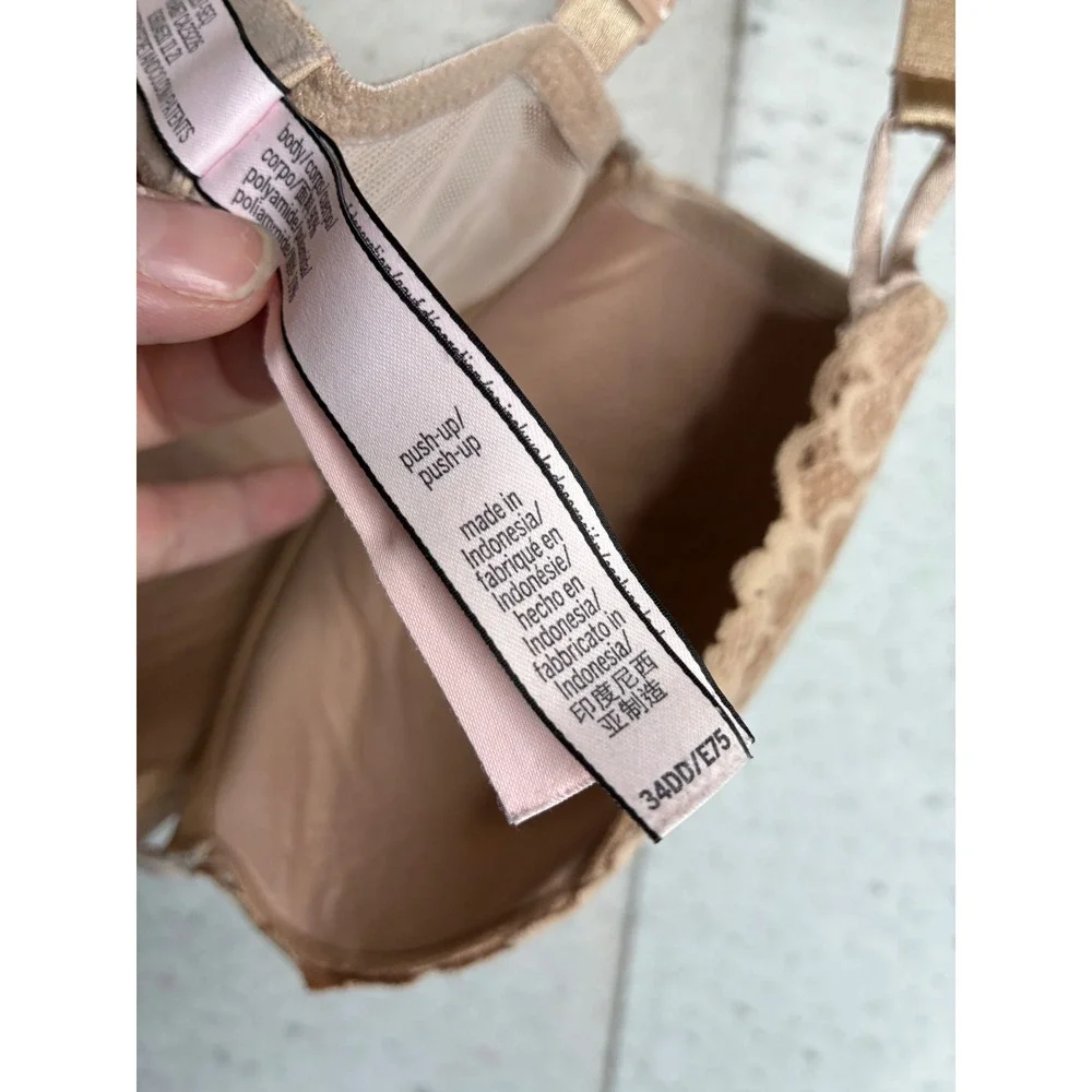 Victoria's Secret Floral Lace Push-Up Bra Tan Nude 34DD Underwire 122637-5EQ